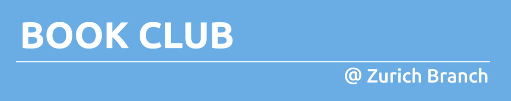 White text on blue background promoting book club at Zurich