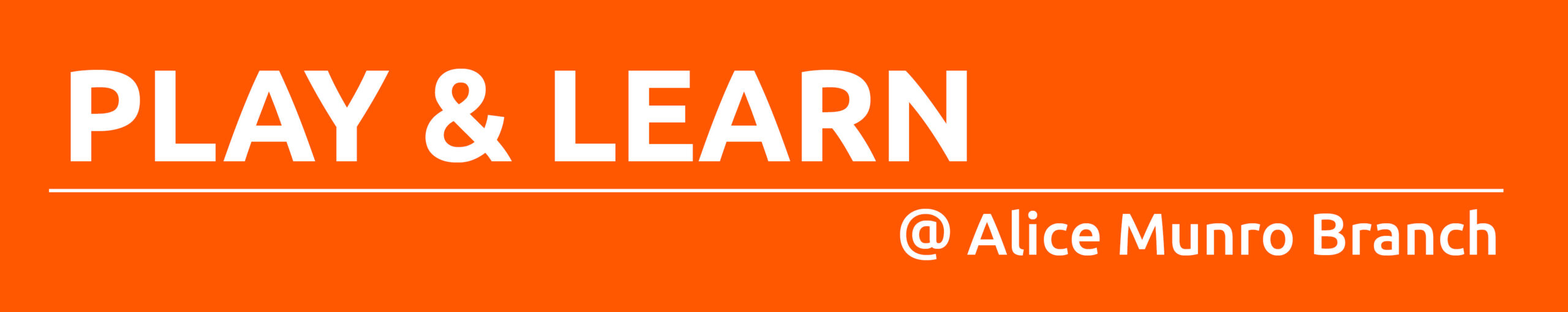 Dark orange rectangle with white text promoting play & learn at Wingham