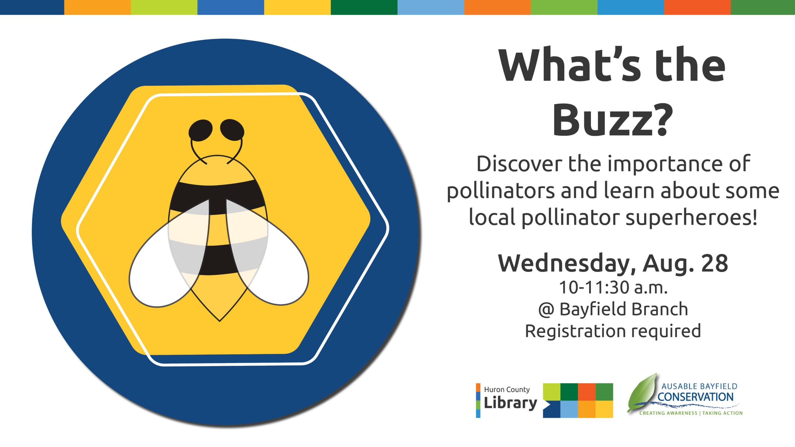 Illustration of a bee with text promoting what's the buzz