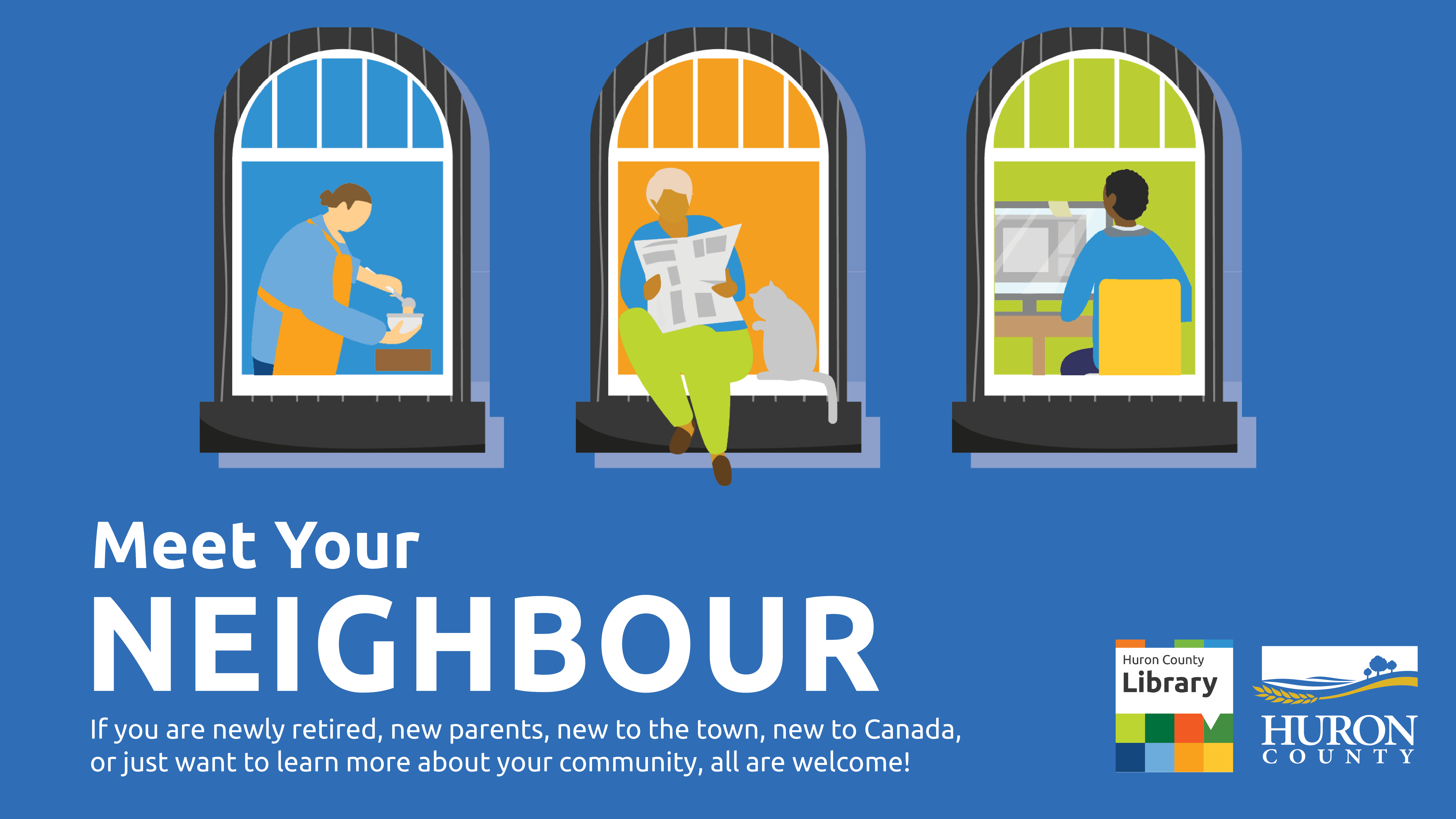 Illustration of neighbours with text promoting Meet Your Neighbour events