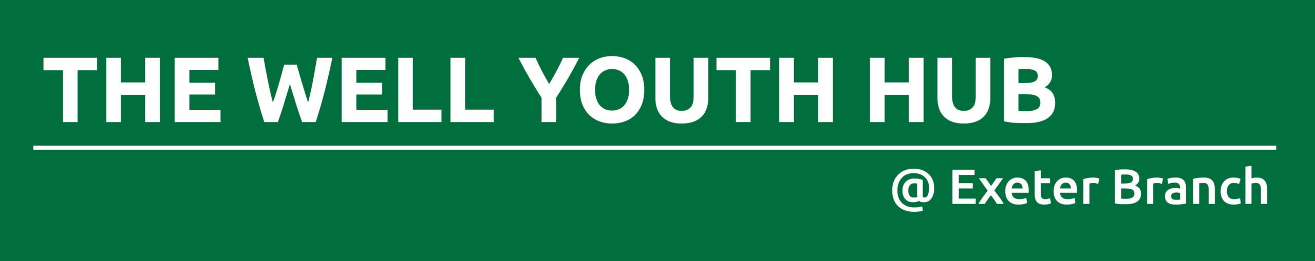 dark green rectangle with text promoting the well youth hub at Exeter