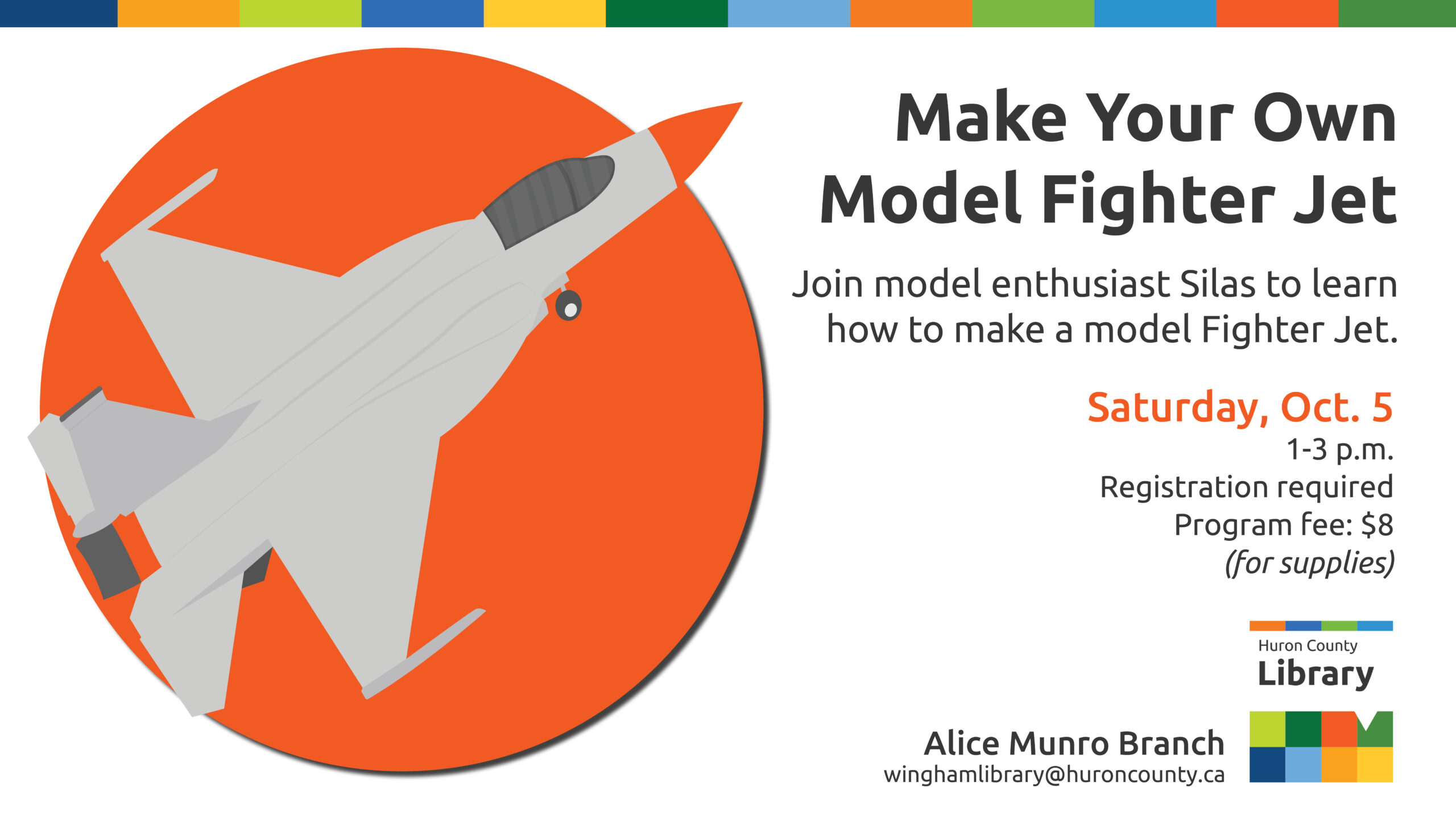 Illustration of a jet with text promoting model making workshop at Wingham