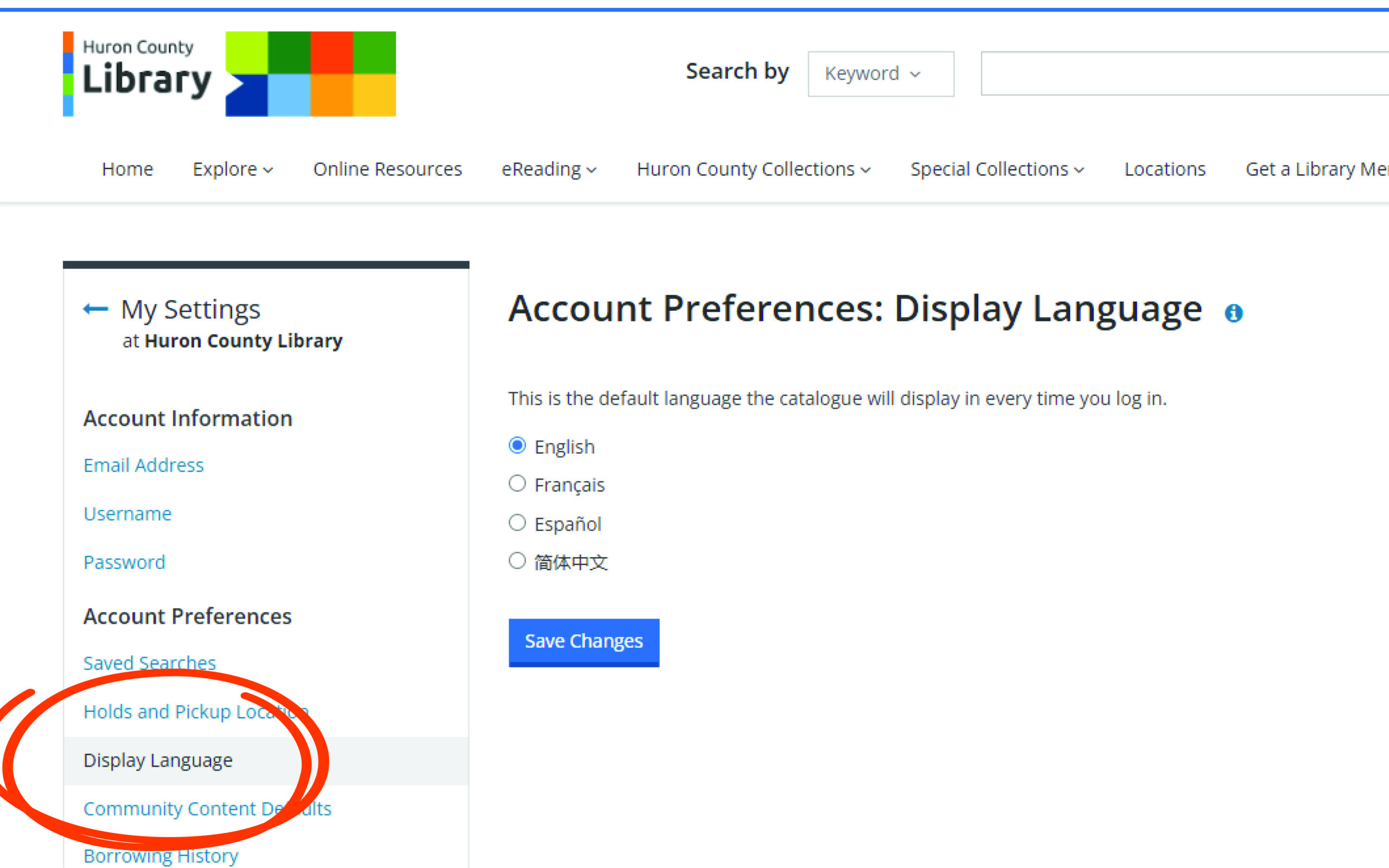 Image showing settings where language preferences can be changed