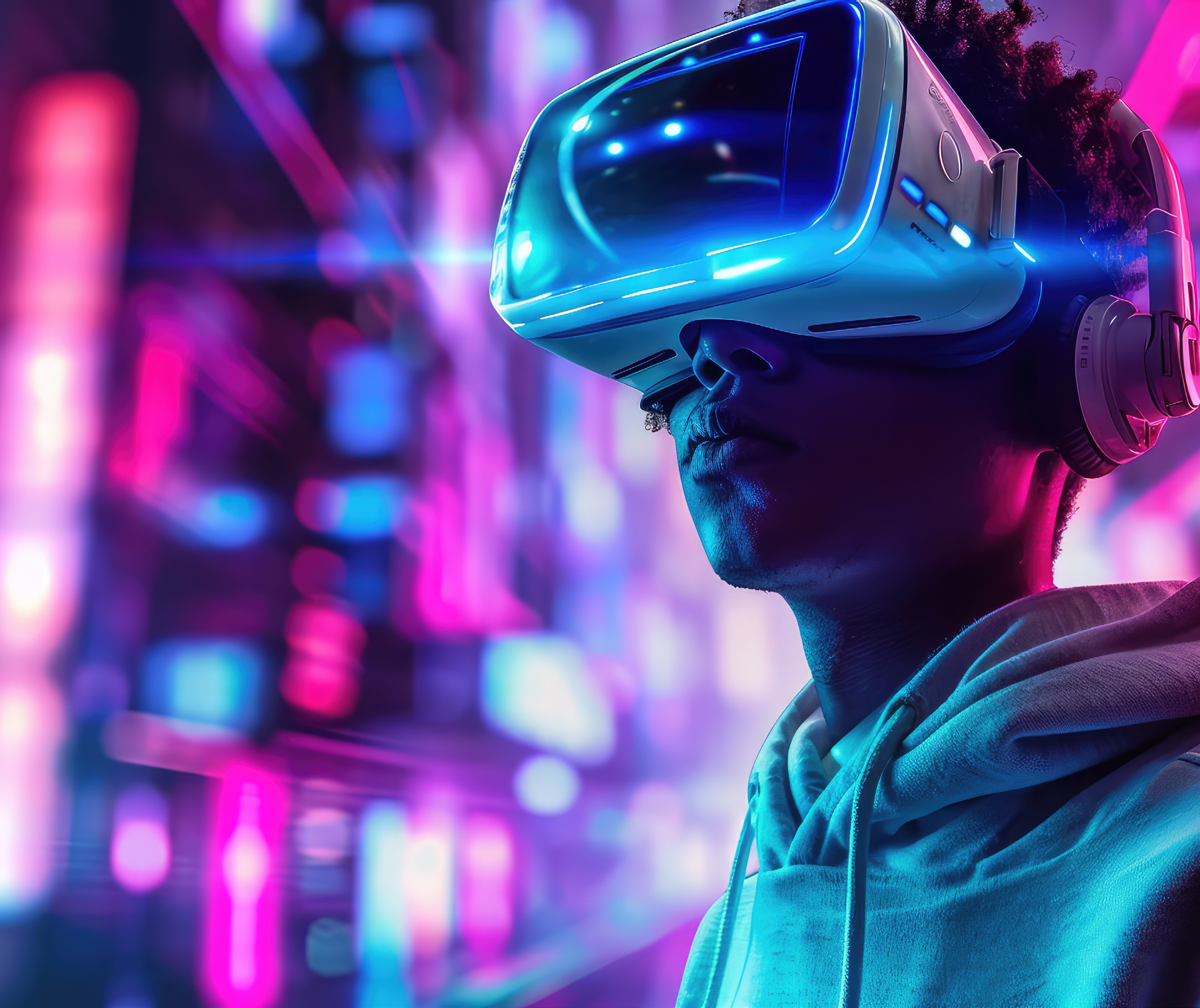 Image of a person wearing a VR headset<br />
